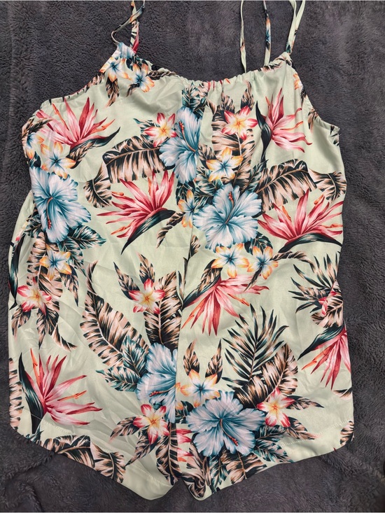 Hurley Pants - Hurley Mint Tropical Floral Romper with Pink & Blue Flowers